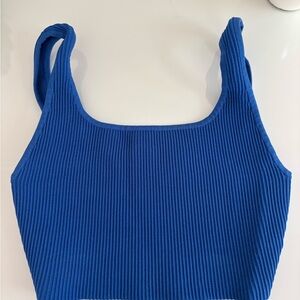 Babaton Blue Ribbed Crop Tank Top
